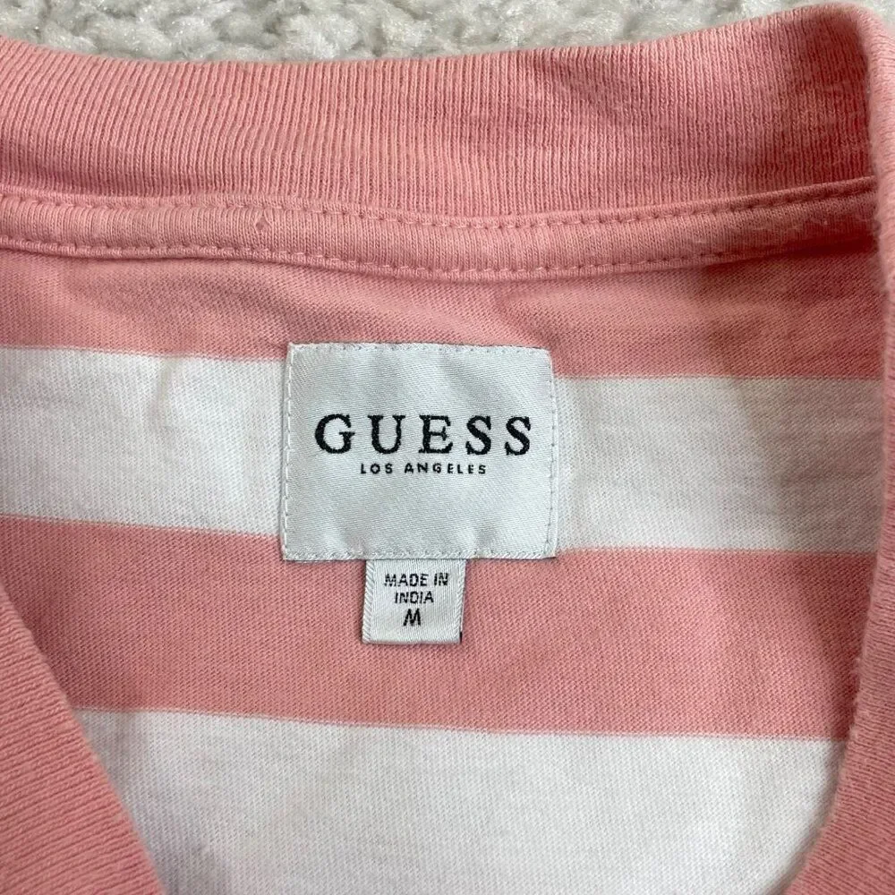 Guess Los Angeles Pink White Striped Short Sleeve Shirt Unisex - Picture 3 of 7